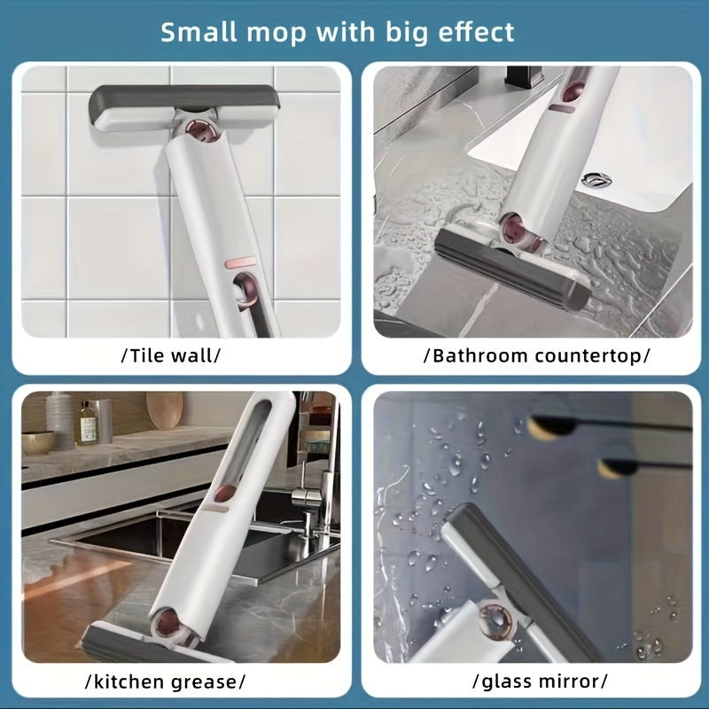 Mini Mop Portabil cu Stoarcere Automată – Mop Multifuncțional pentru Podele, Geamuri, Birouri | Mop Compact pentru Casă și Mașină