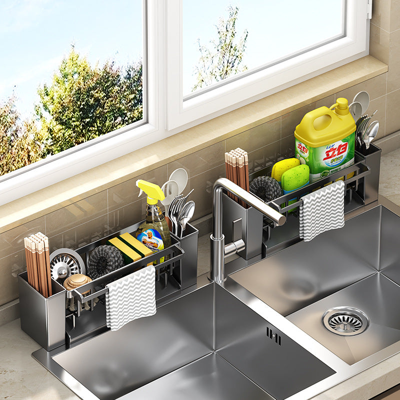 Organizator Chiuvetă Multifuncțional – Suport Lavetă, Burete și Detergent